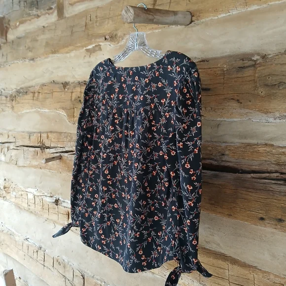 Rebecca Taylor Lia Black Floral Silk Blend Blouse Size 10 - Picture 6 of 9